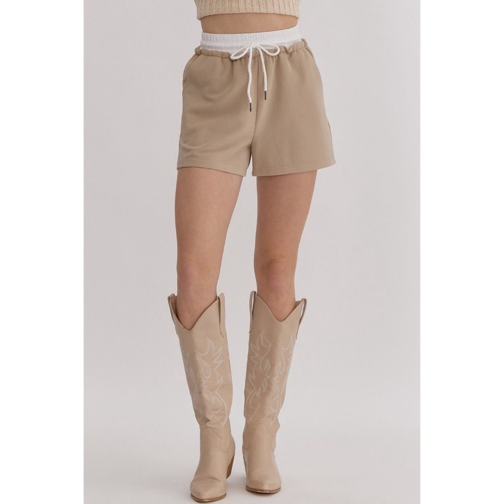 Entro Taupe Textured Solid High Waisted Shorts Women's Small NWT